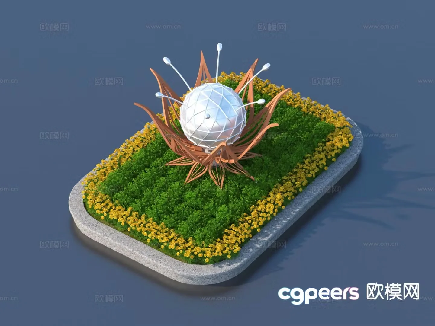 Flower pond chair landscape sculpture sketch 3D model