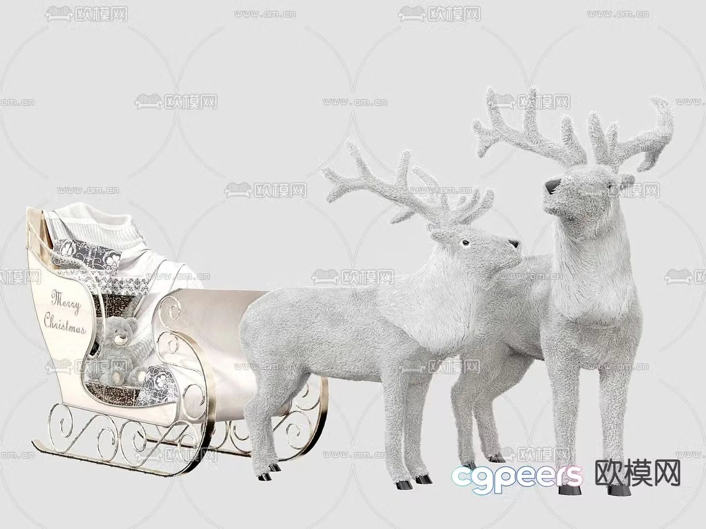 Modern reindeer sleigh beautiful plush doll 3d model