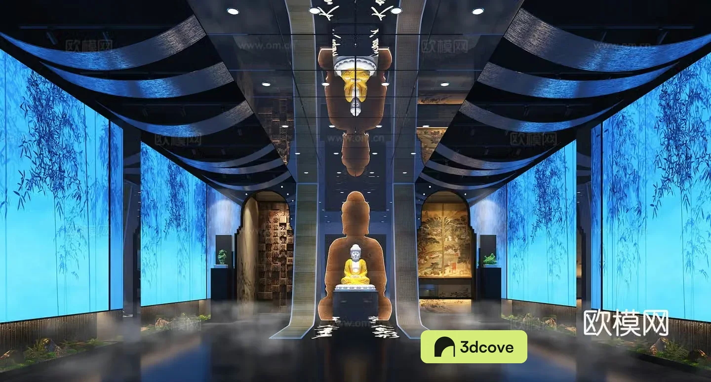 Modern exhibition hall Buddha exhibition hall Zen space Buddha sculpture