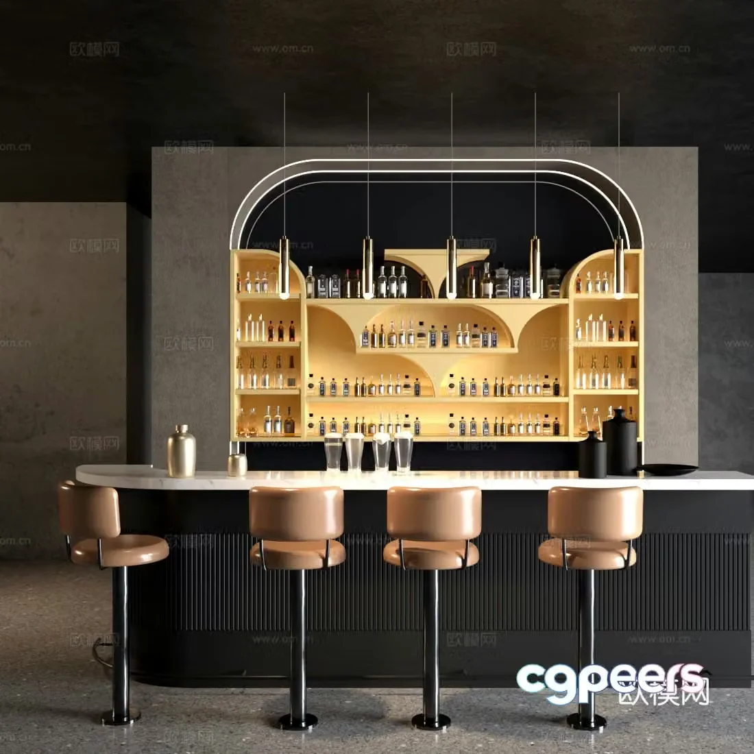 Modern other catering spaces Water bar bar chair Drink operation table Bar 3D model