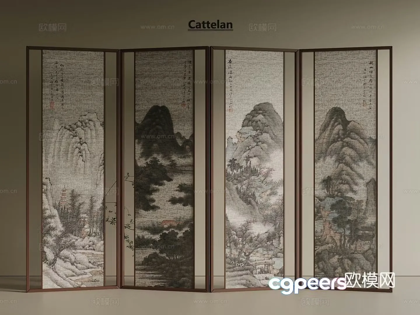New Chinese style medieval screen wooden screen foldable screen 3d model