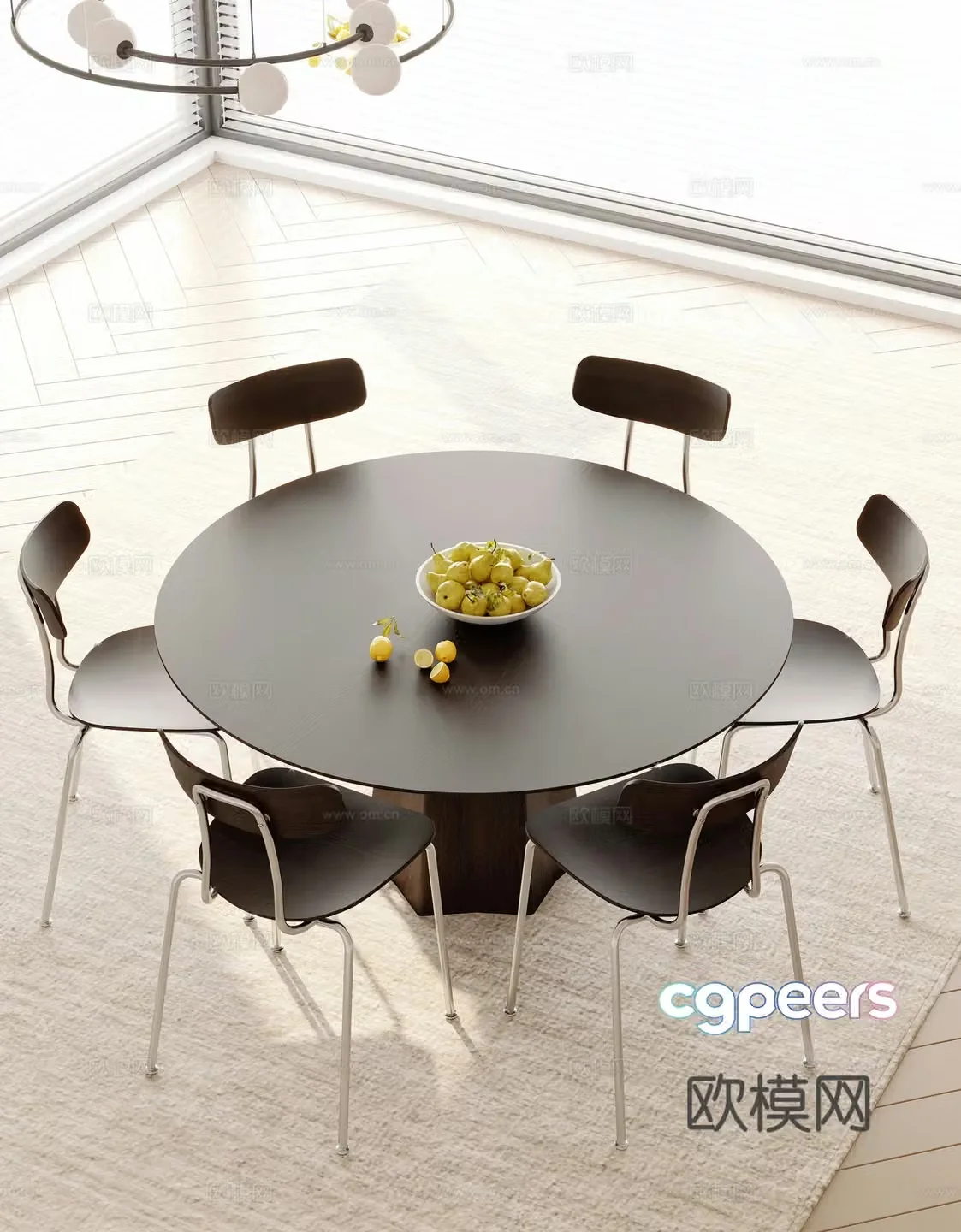 Modern round dining table and chairs 3d model