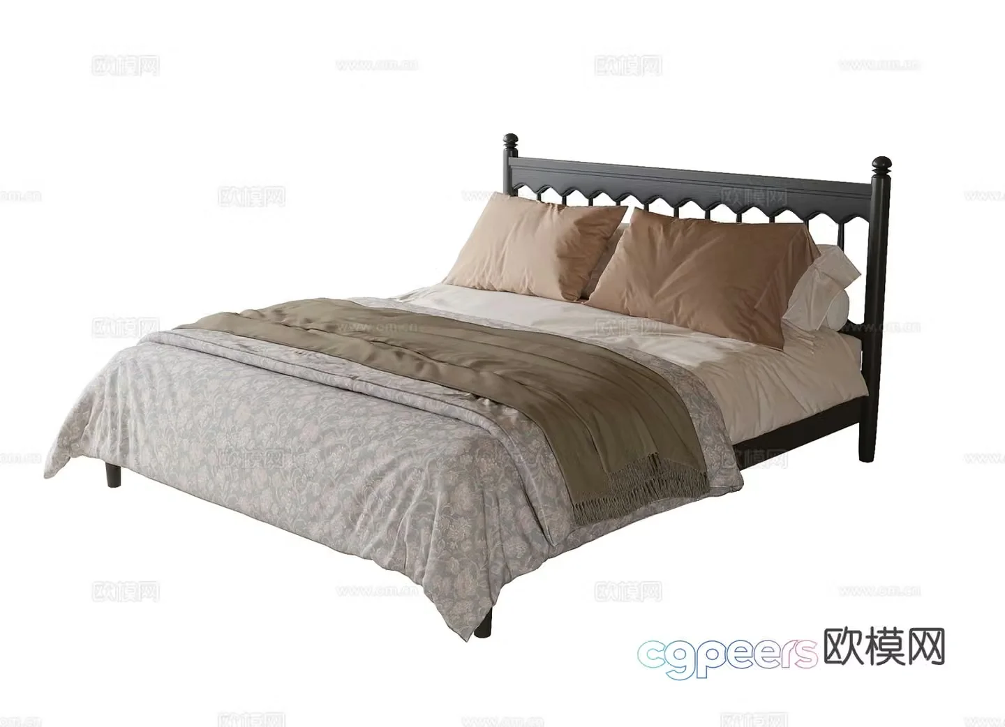 French double bed 3d model