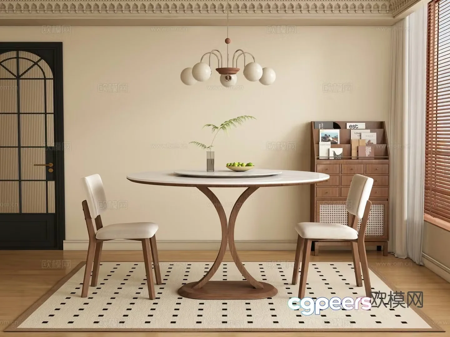 Middle style restaurant dining table and chair 3D model