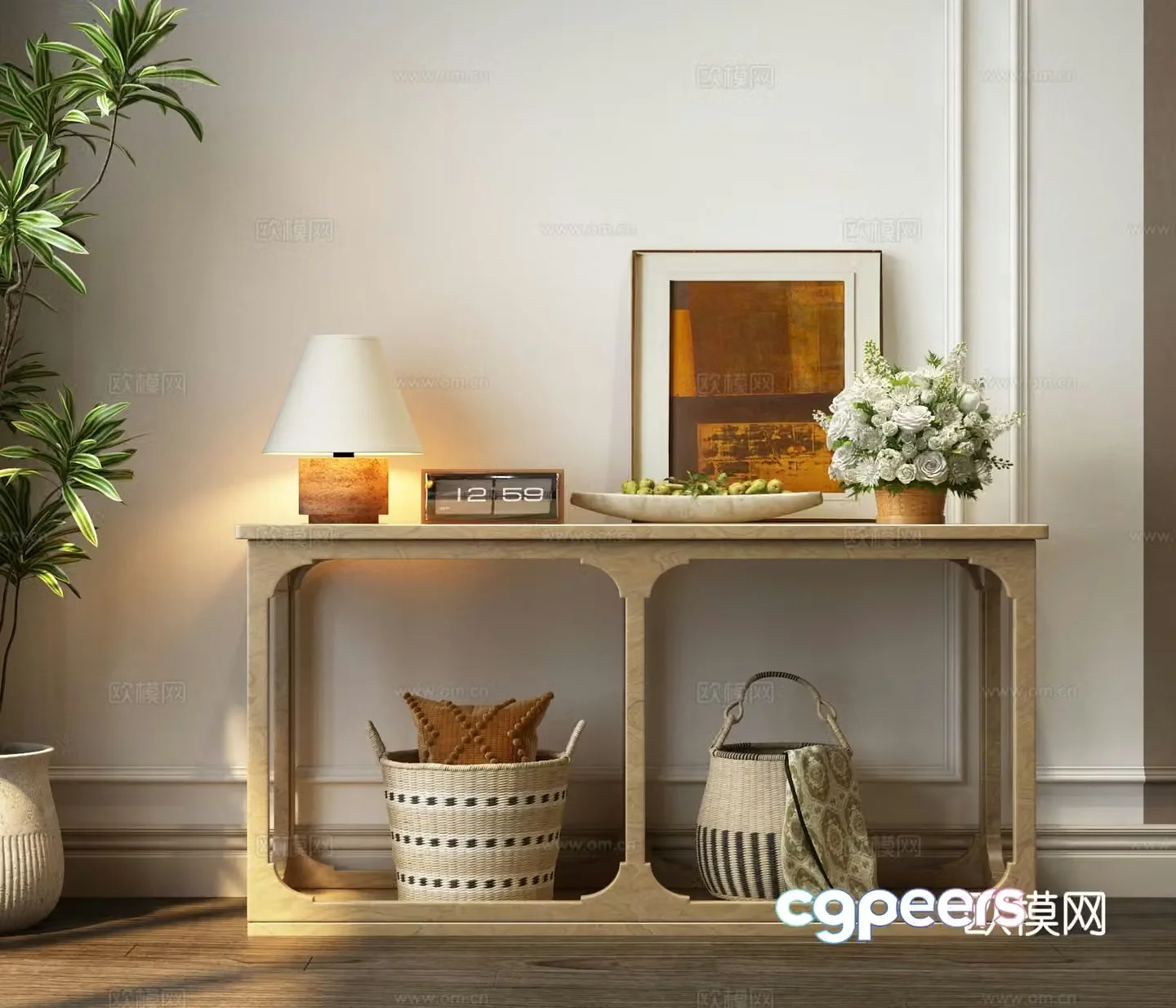 American style end view table 3D model
