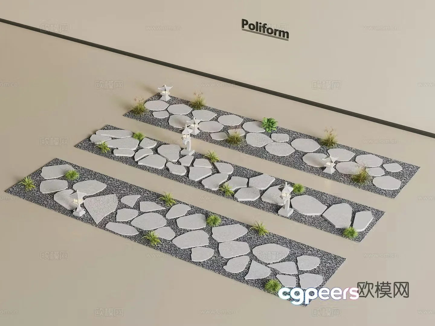 Slate Trail New Chinese Garden Gravel Slate Trail Garden Ting Step 3D Model