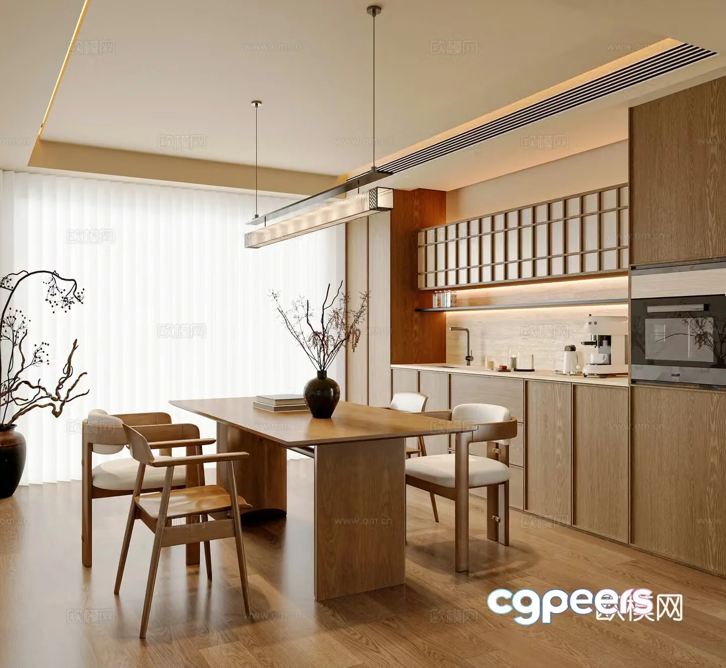 New Chinese restaurant Dining table and chairs Sideboard Decorative cabinet Chandelier Song style 3D model