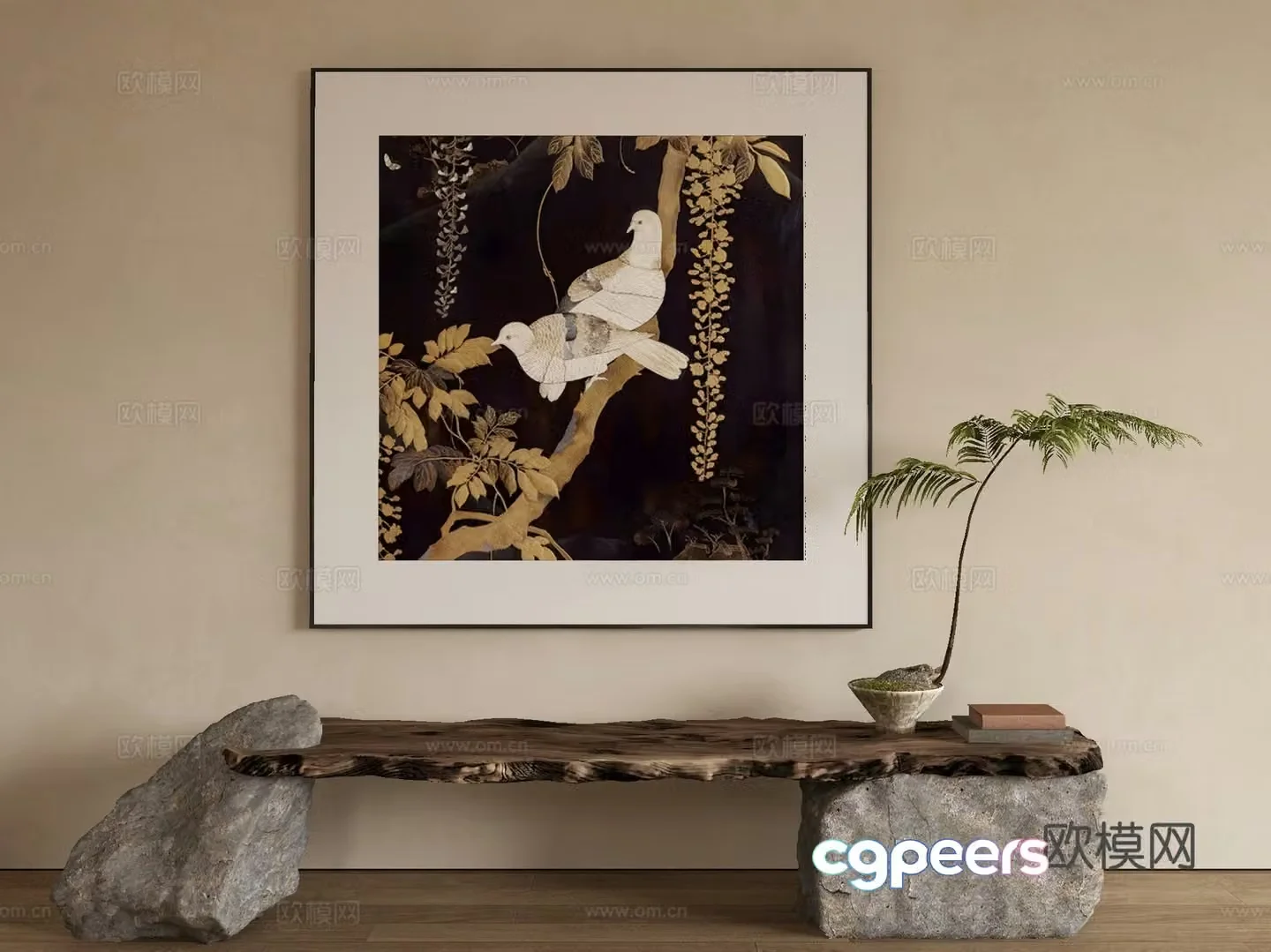 New Chinese style flower and bird painting decorative painting 3D model