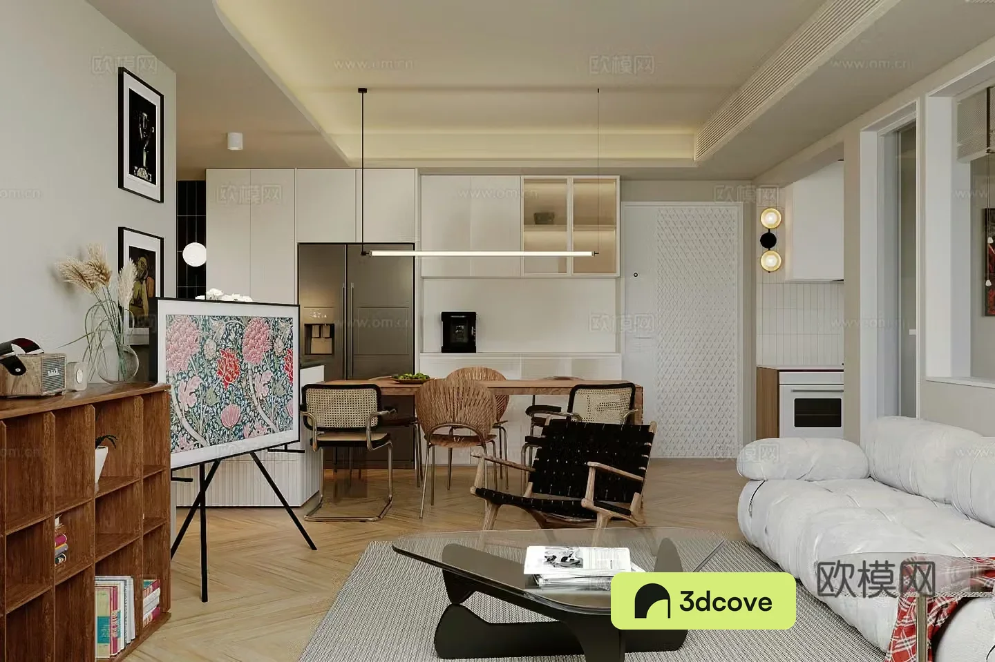 Middle style living restaurant horizontal living restaurant large flat living restaurant sofa and coffee table combination leisure chair 3D model