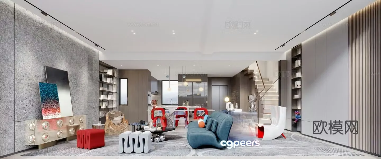 Villa living and dining room 3d model