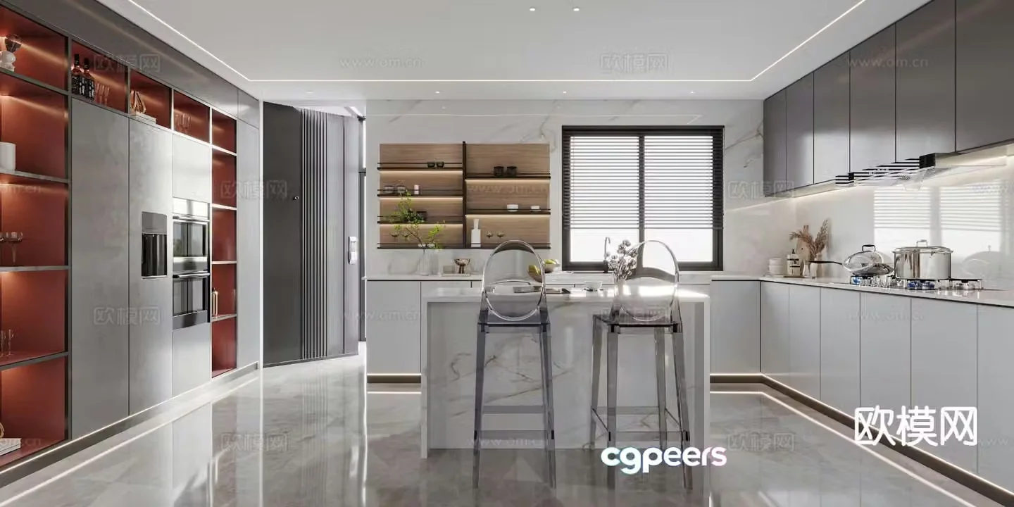 Modern island kitchen open kitchen 3d model