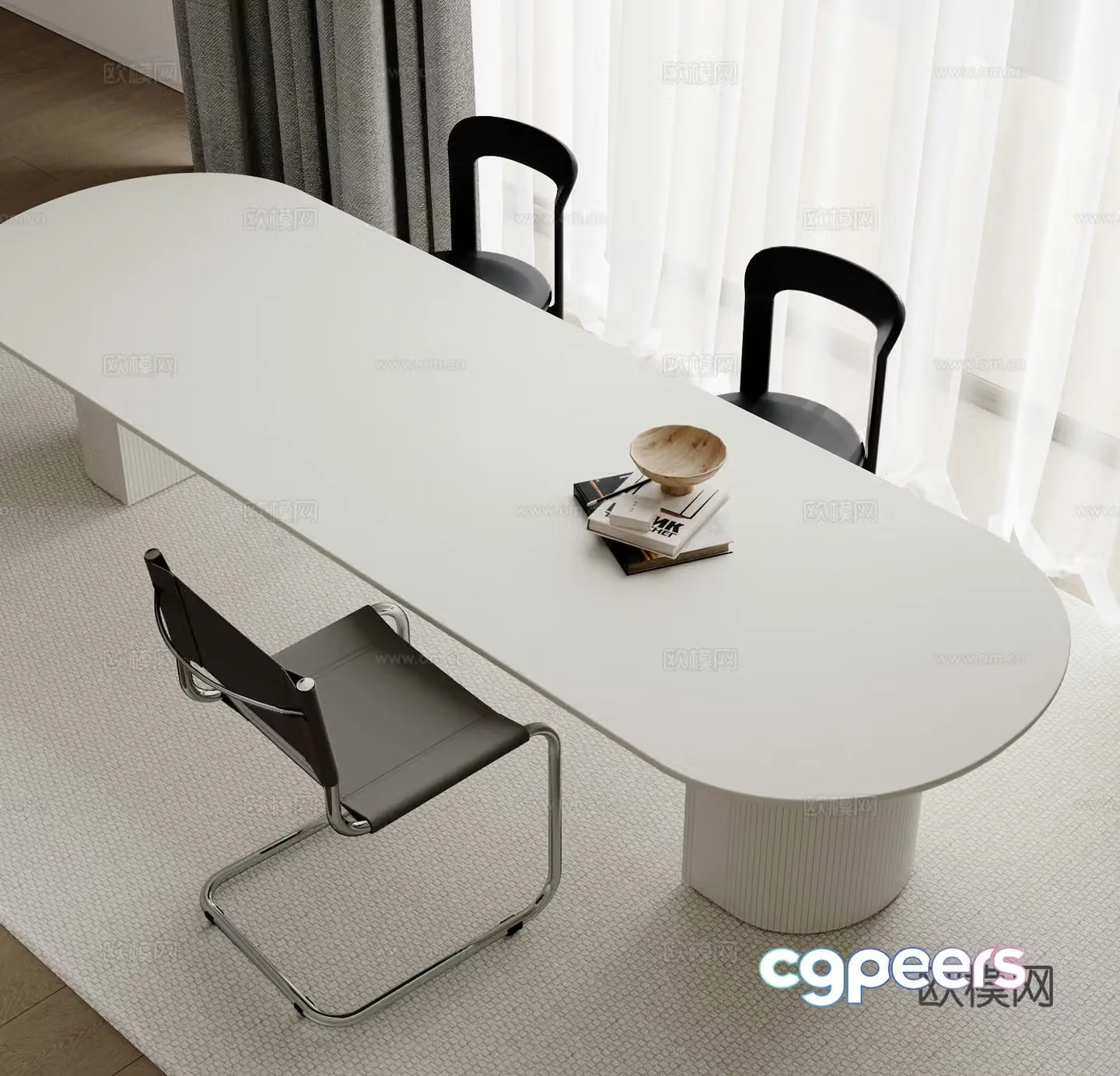 Modern dining table and chairs 3d model