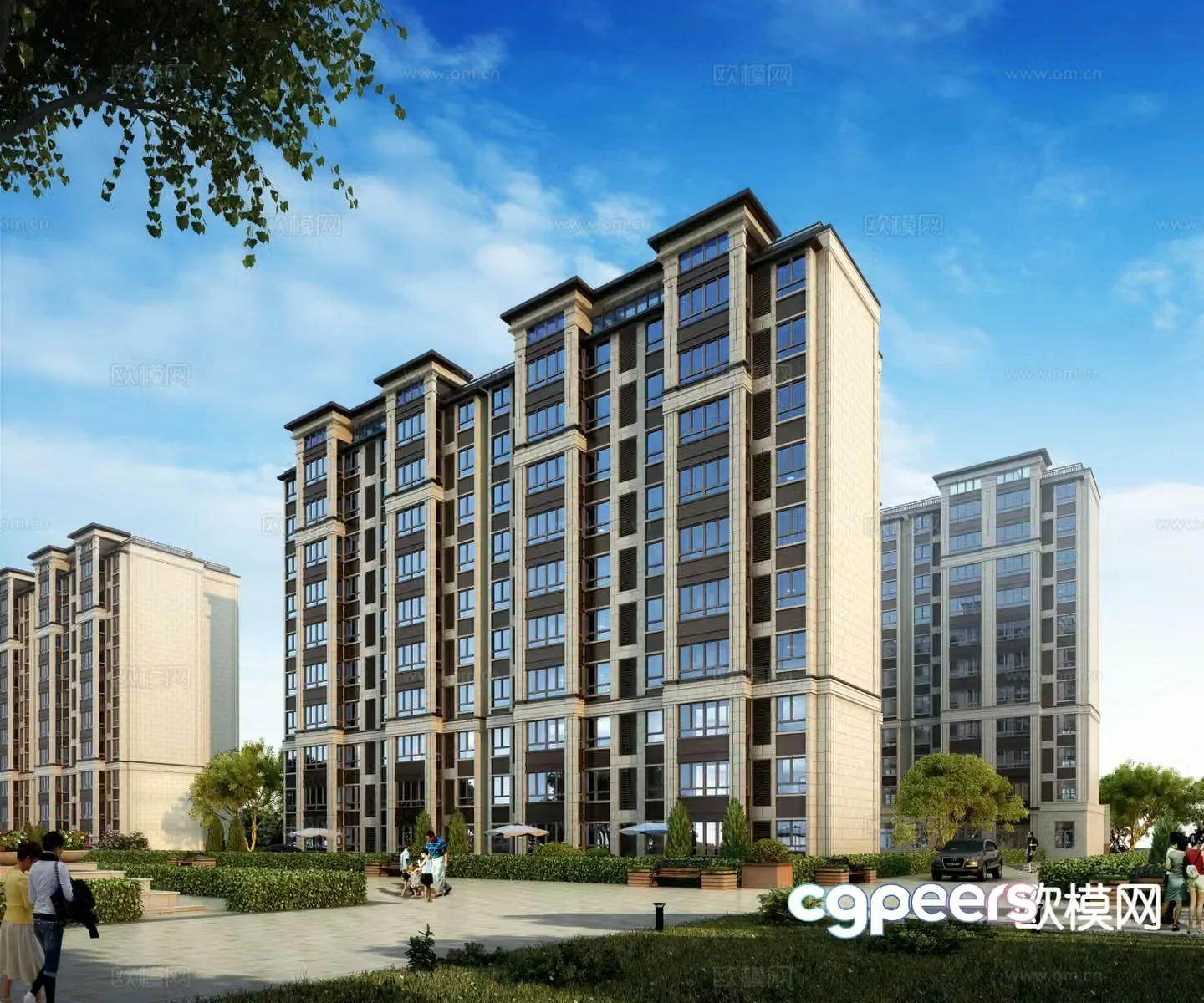 New Chinese multi-story residential exterior 3D model