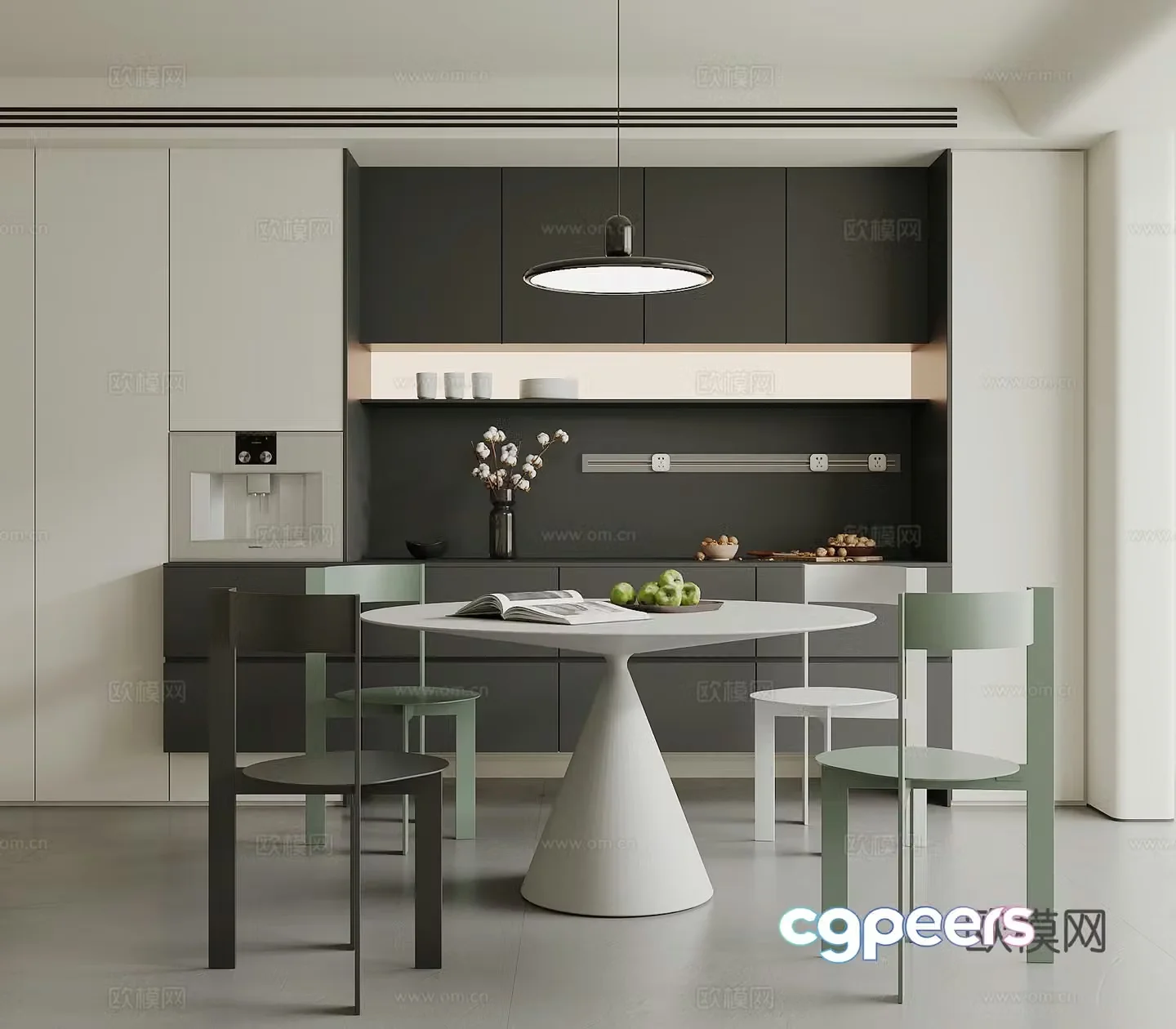 Modern restaurant Minimalist restaurant Round dining table and chair 3D model