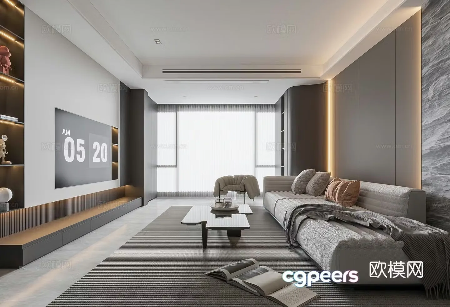 Modern living and dining room living room without lights sofa combination coffee table combination jewelry ornaments 3D model