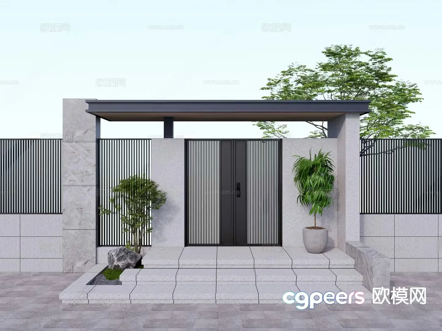 Villa door courtyard entrance door 3D model