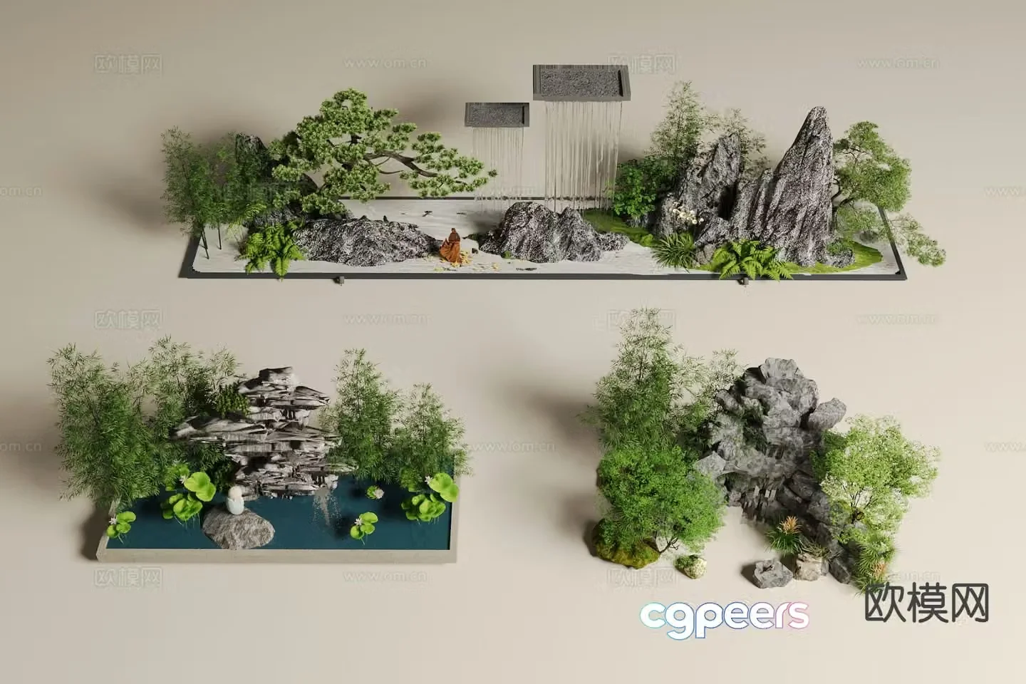 Chinese rockery waterscape courtyard landscape sketch 3D model