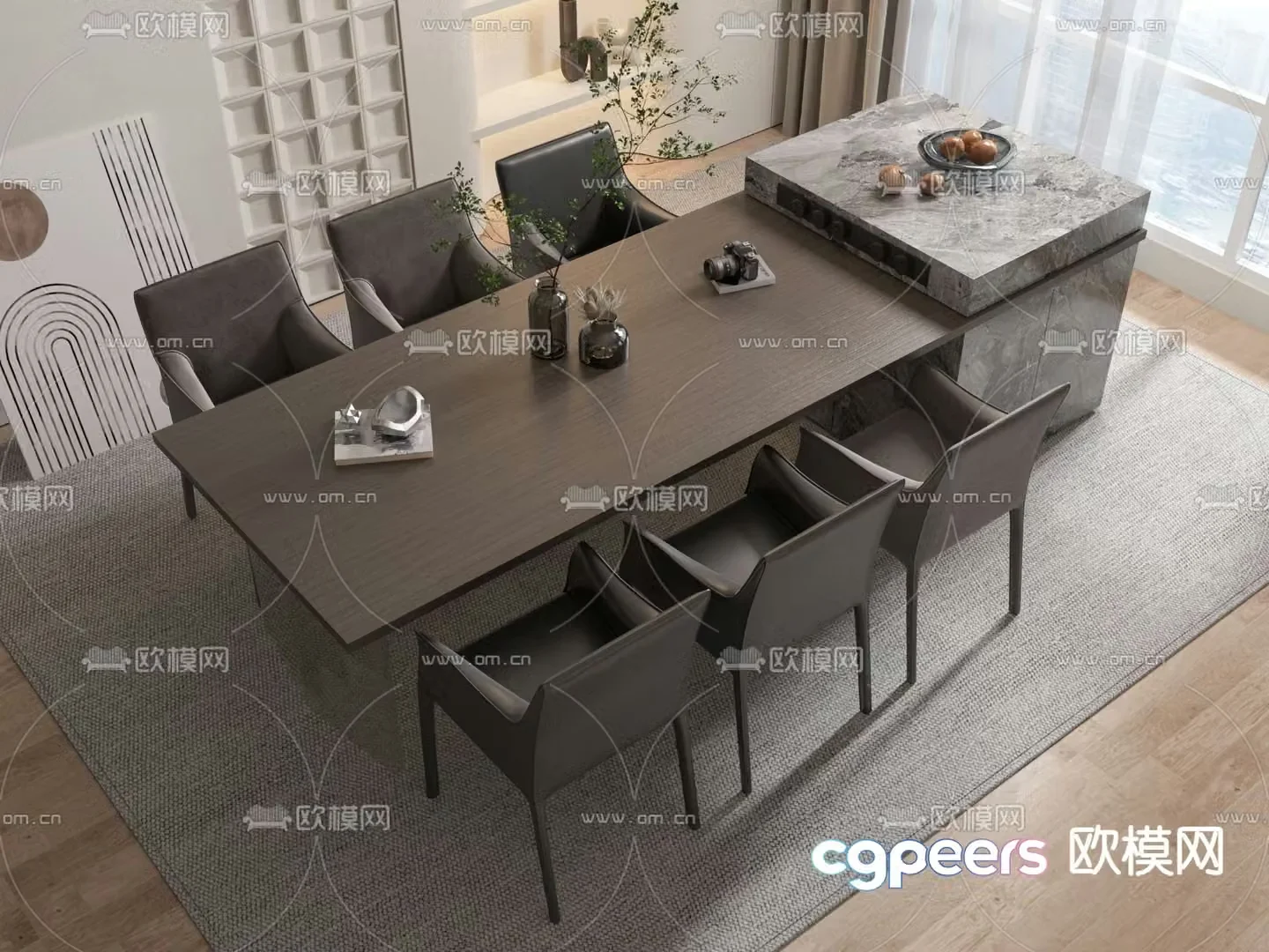 Modern island dining table 3d model