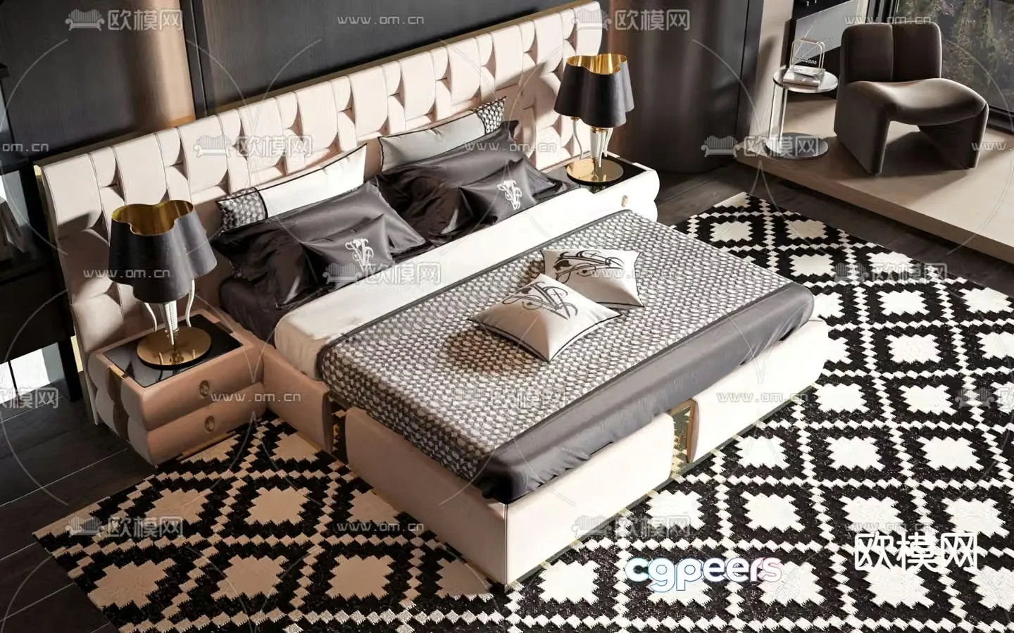 Modern double bed 3d model