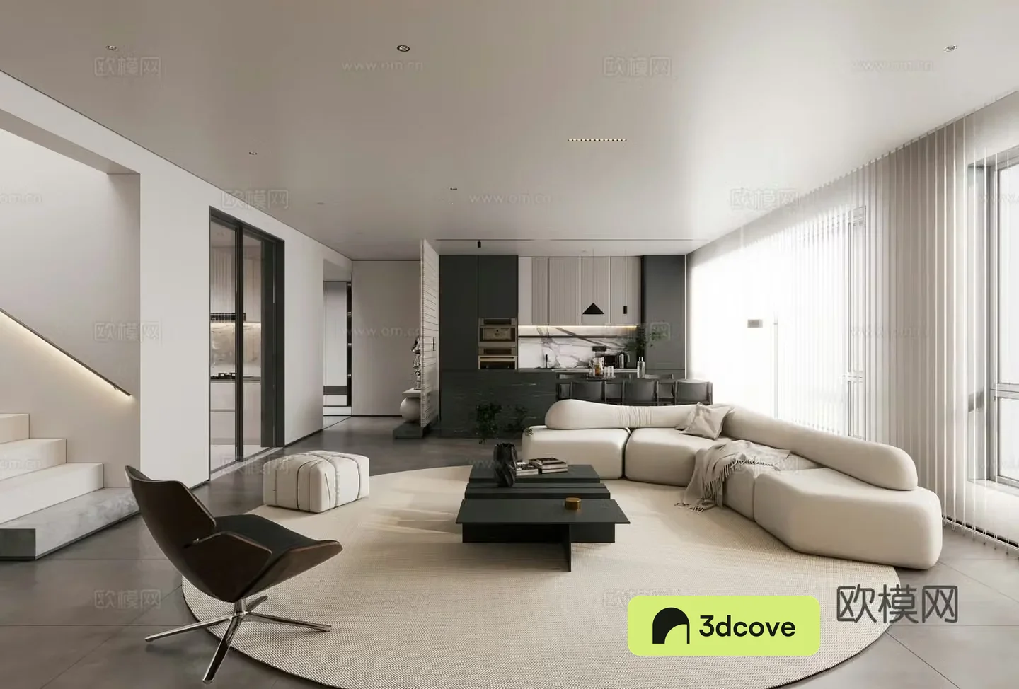 Modern minimalist living room large flat floor living room