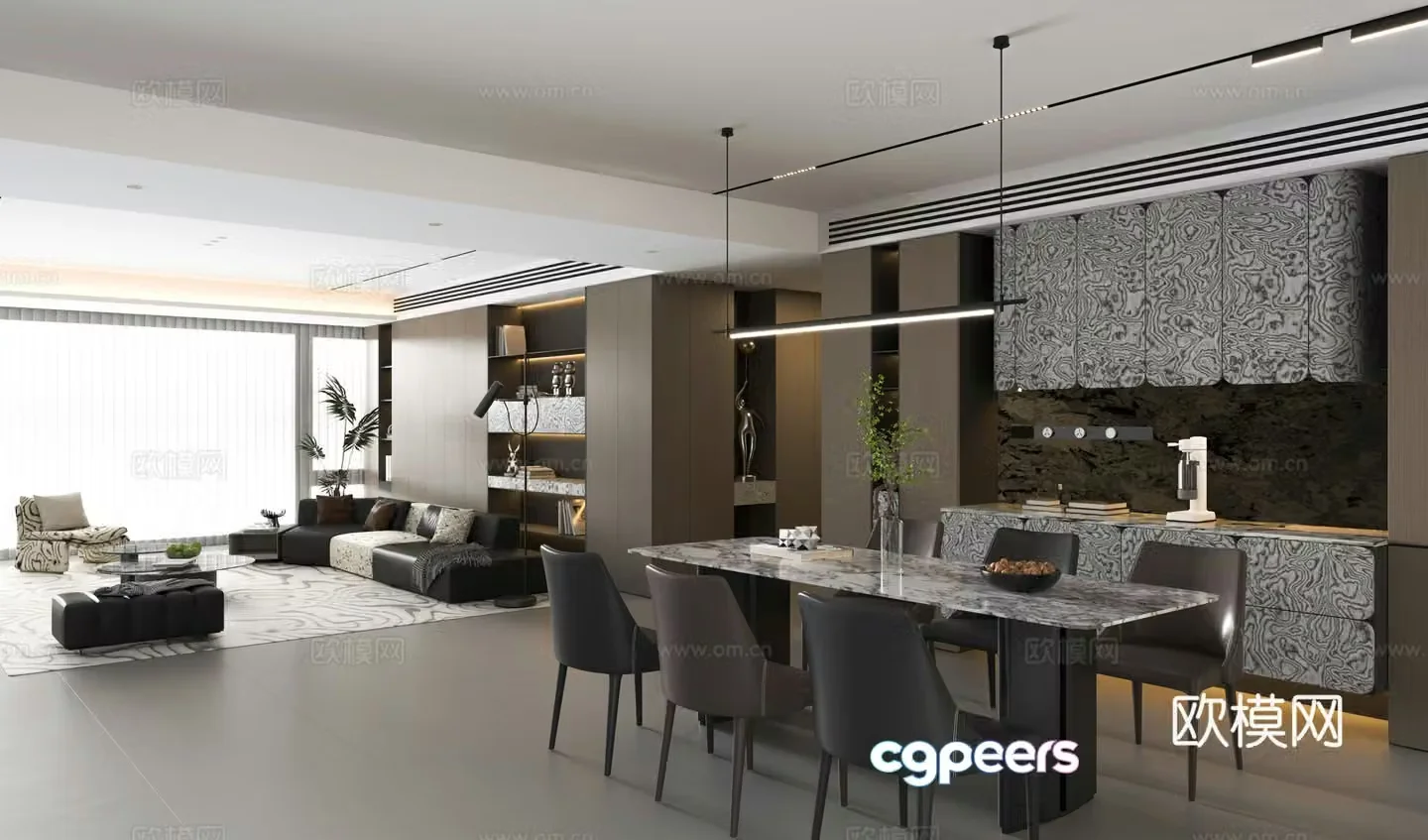 Modern Italian living restaurant Italian home living restaurant Italian sofa coffee table Italian dining table 3D model