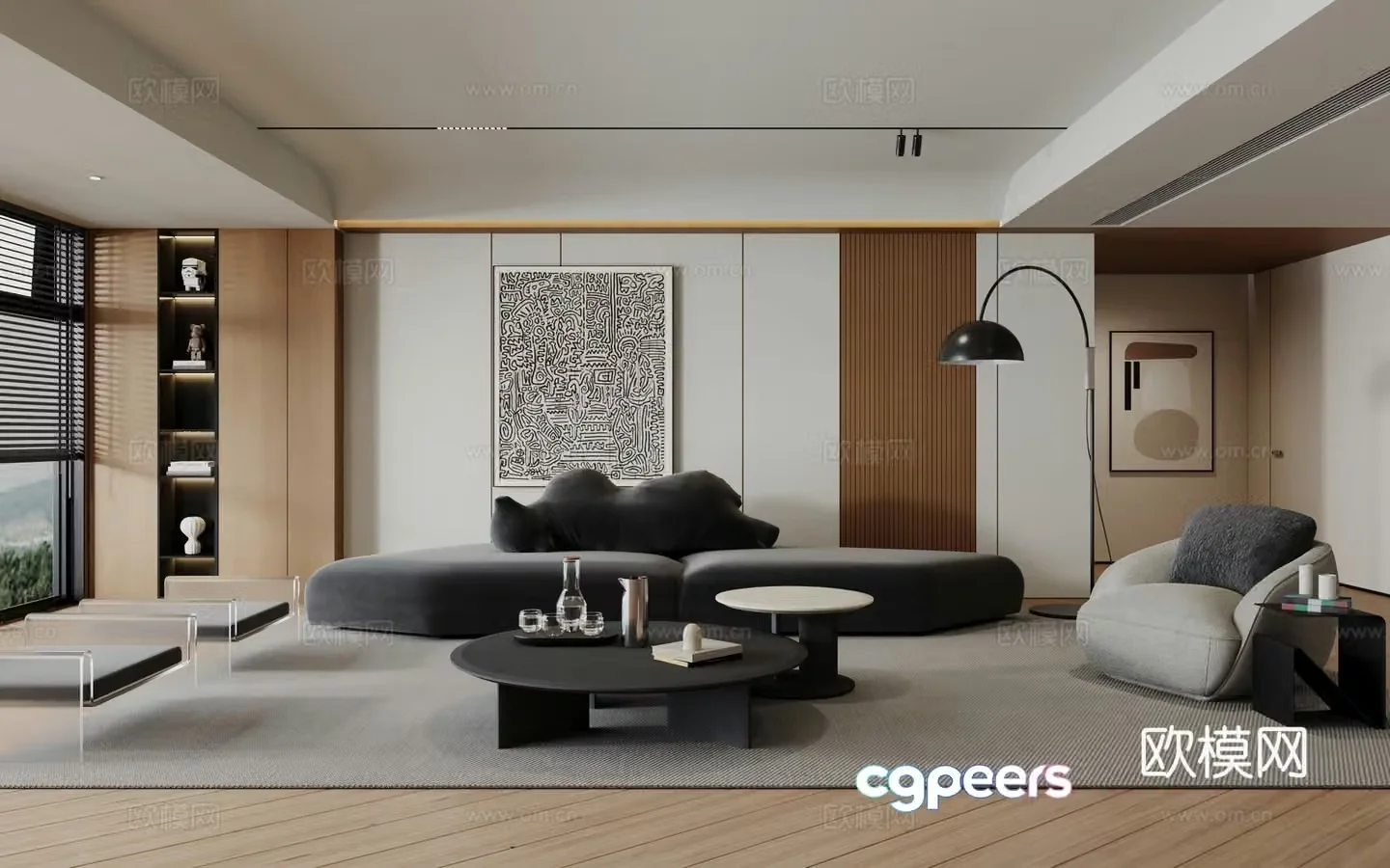 Modern minimalist log living room 3d model