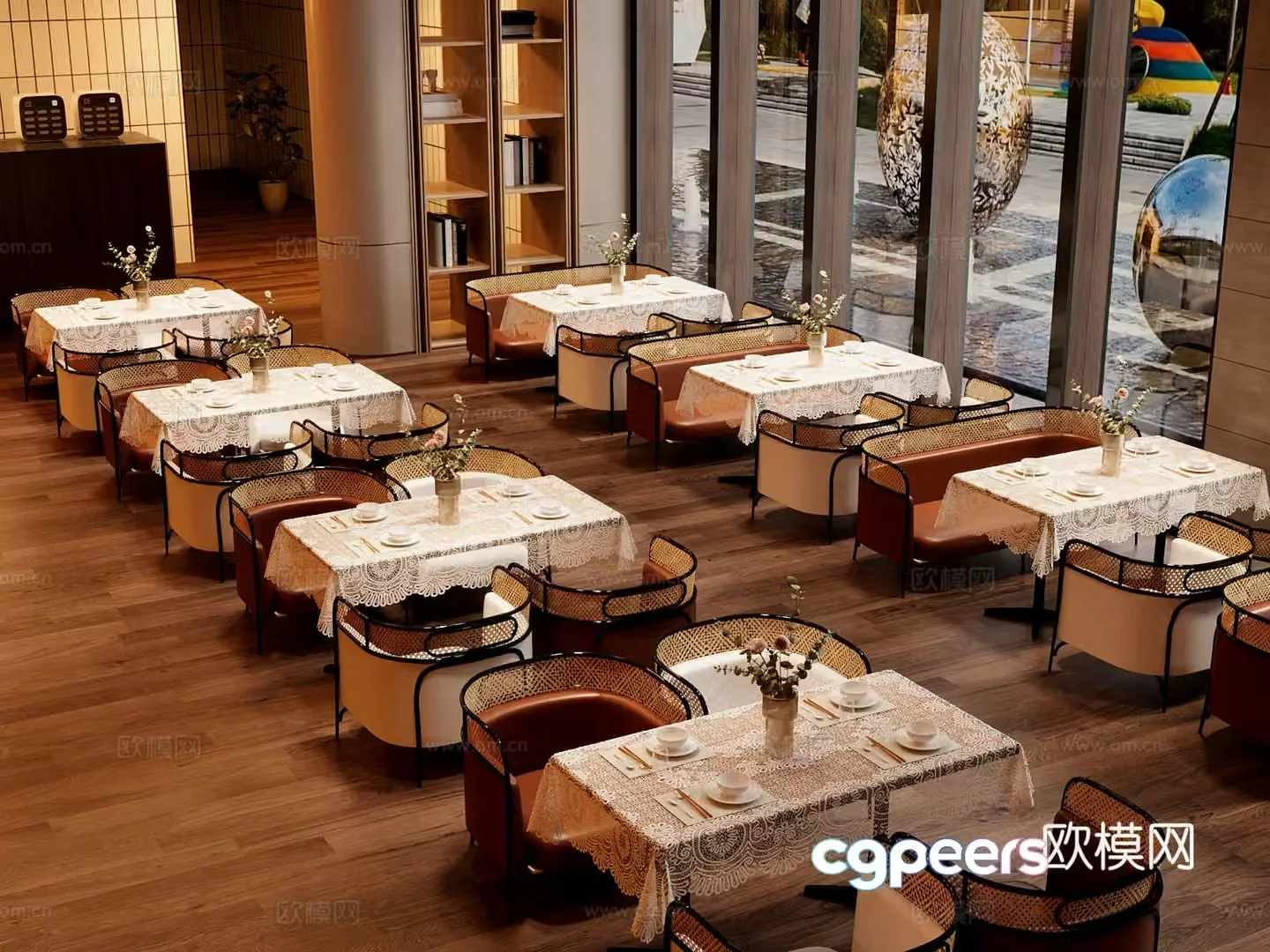 Modern Western Restaurant Western Restaurant Dining Table and Chair Combination Cardboard Tableware 3D Model
