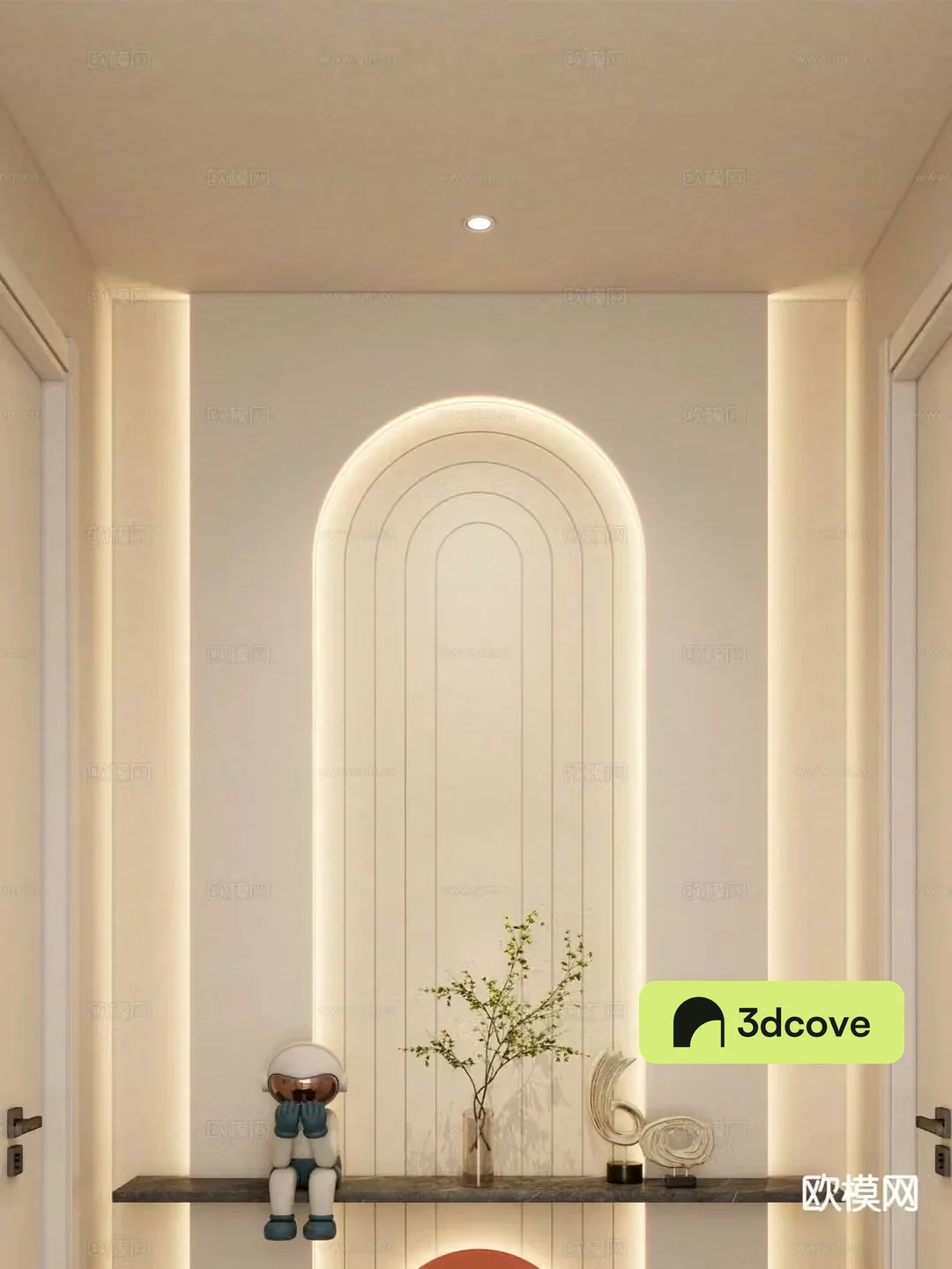 Cream style corridor end view entrance aisle