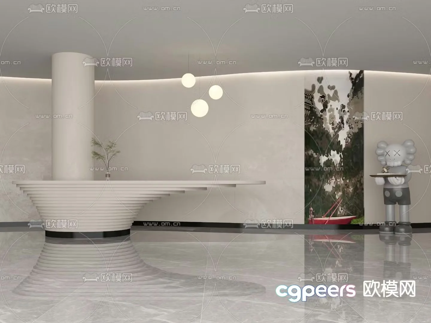 Modern front desk reception desk service desk 3d model