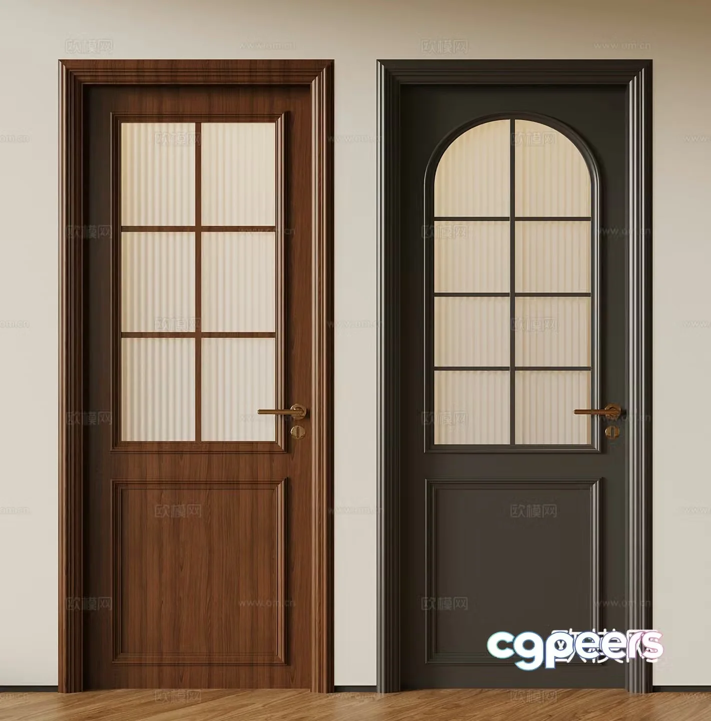 Single-open door medieval style single-open door glass door 3D model