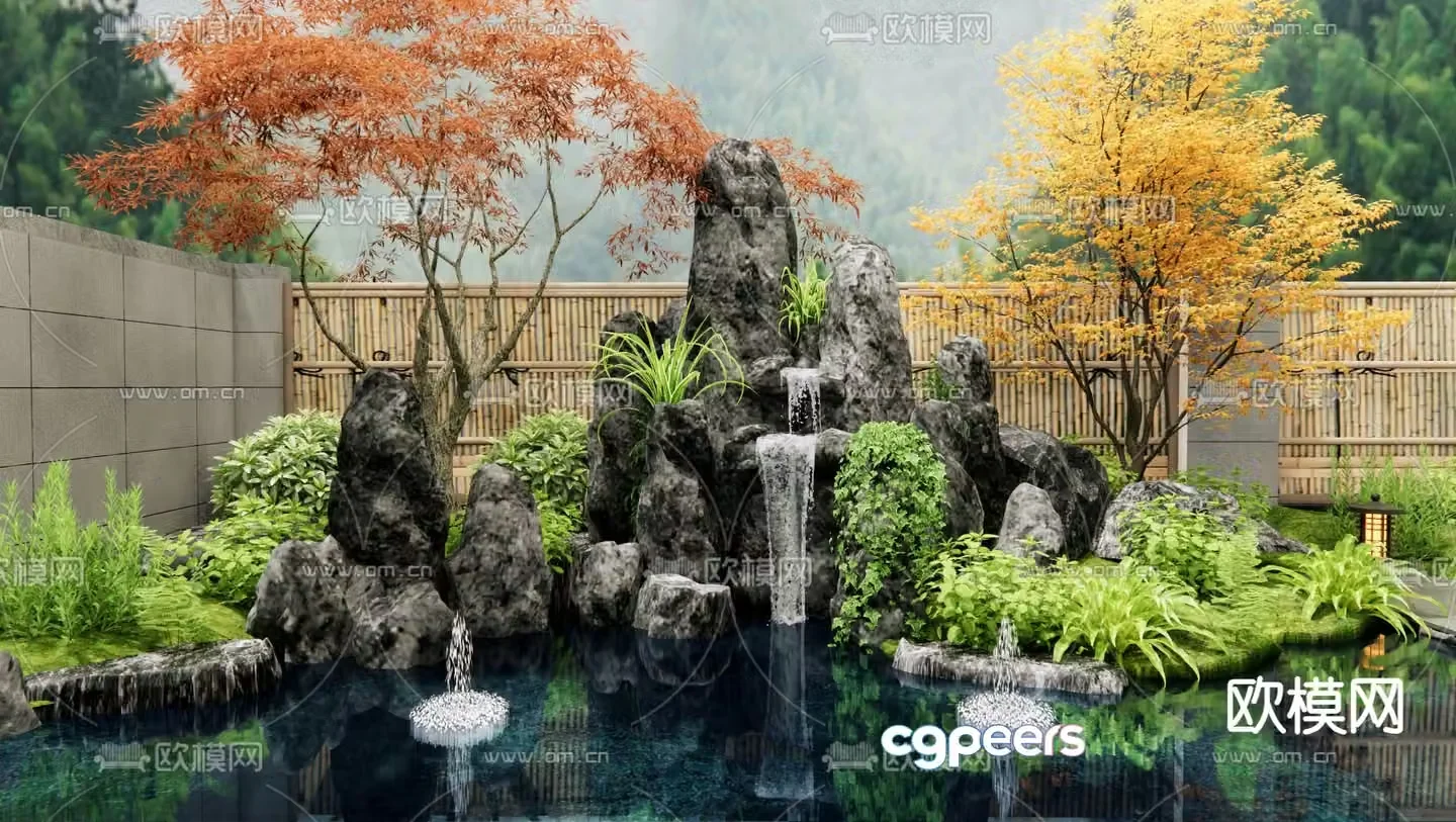 New Chinese style rockery waterscape falling water landscape 3D model