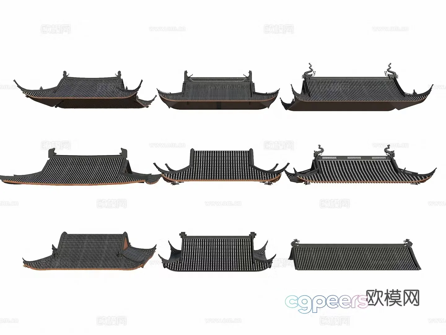 Chinese -style eaves ancient built -in tile tile tablet style 3D model