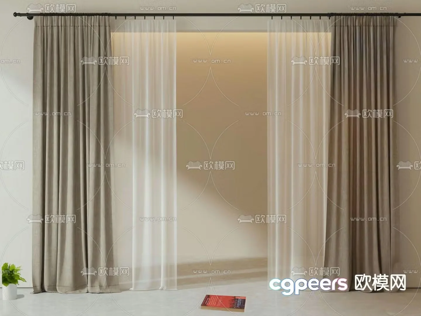Creamy curtain window screen 3d model