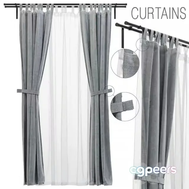 3ds Max Free – Curtain hanged on rekka (ikea) cornise