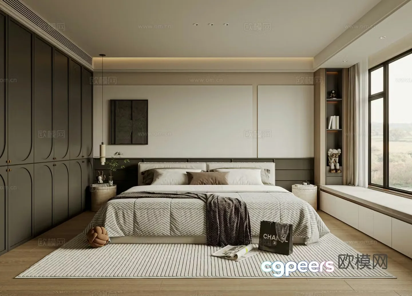 Modern bedroom bed nightstand jewelry 3d model