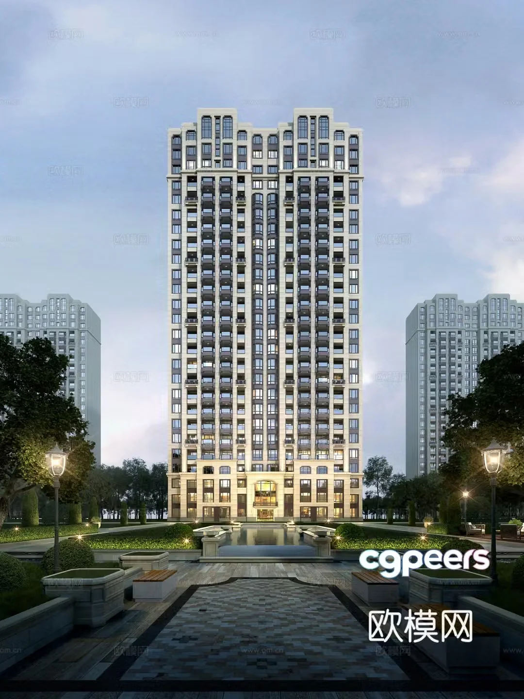 3D model of high-rise residential building exterior