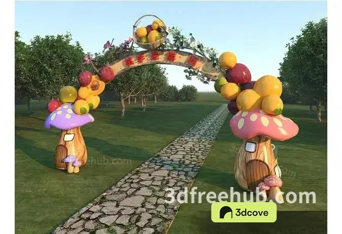 A 3D Rendered Archway With A Stone Path Leading To It