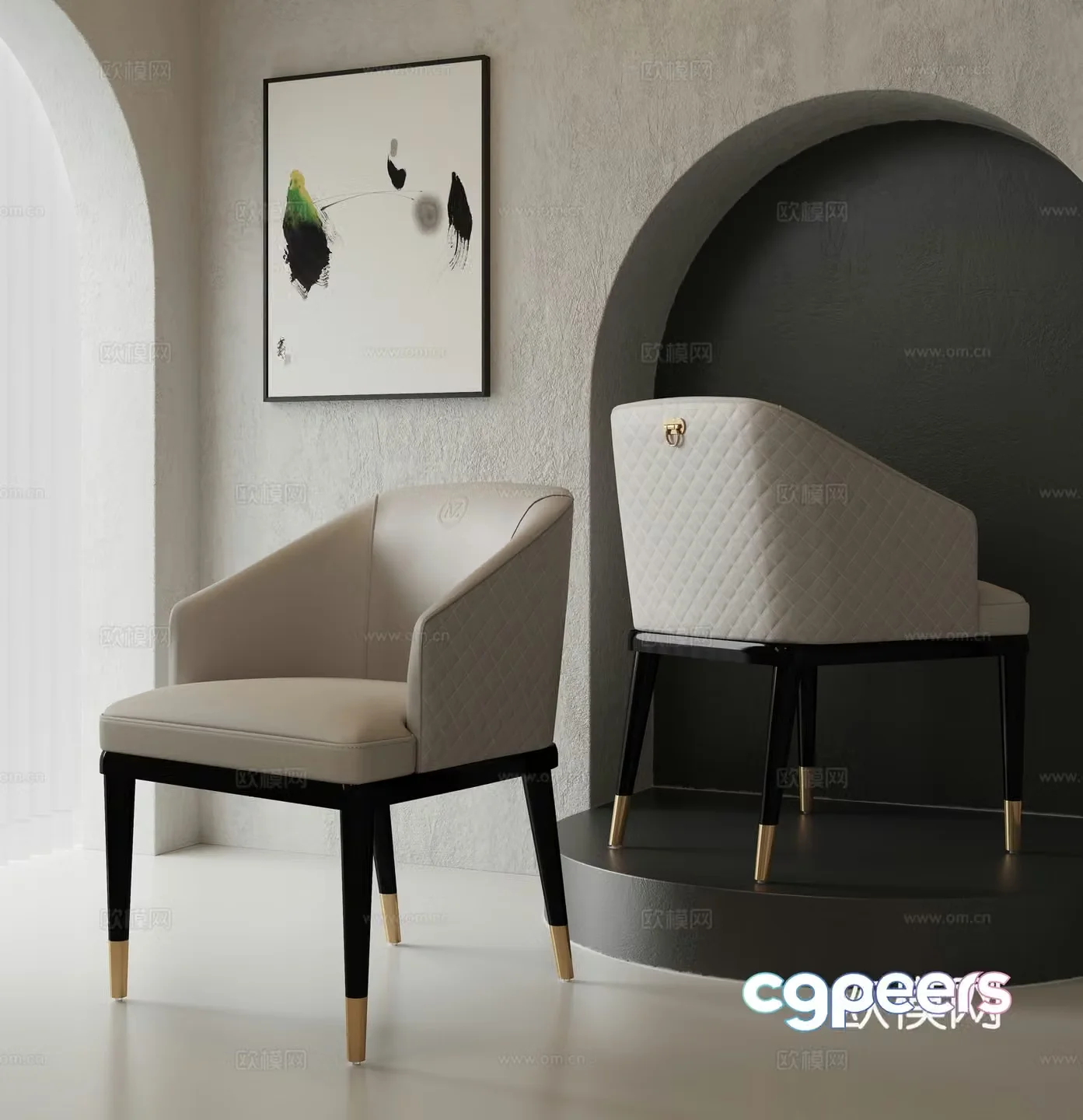 Modern light luxury single chair dining chair 3d model