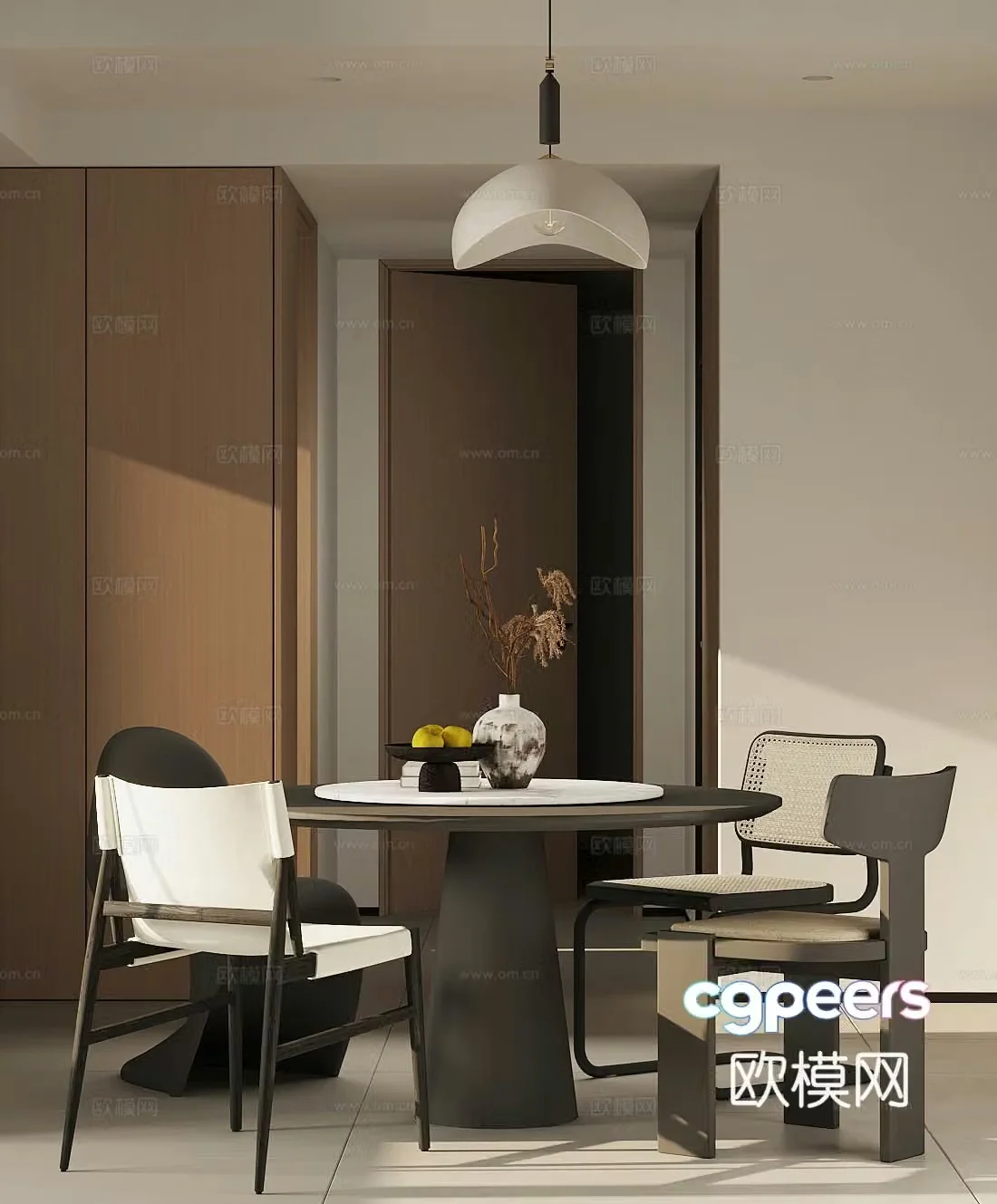 Retro style home restaurant medieval style restaurant open restaurant dining table and chairs round table restaurant 3d model