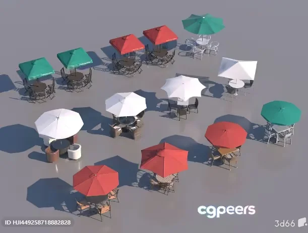 Outdoor Furniture With Umbrellas 3D Model – 8978 – VRAY Render