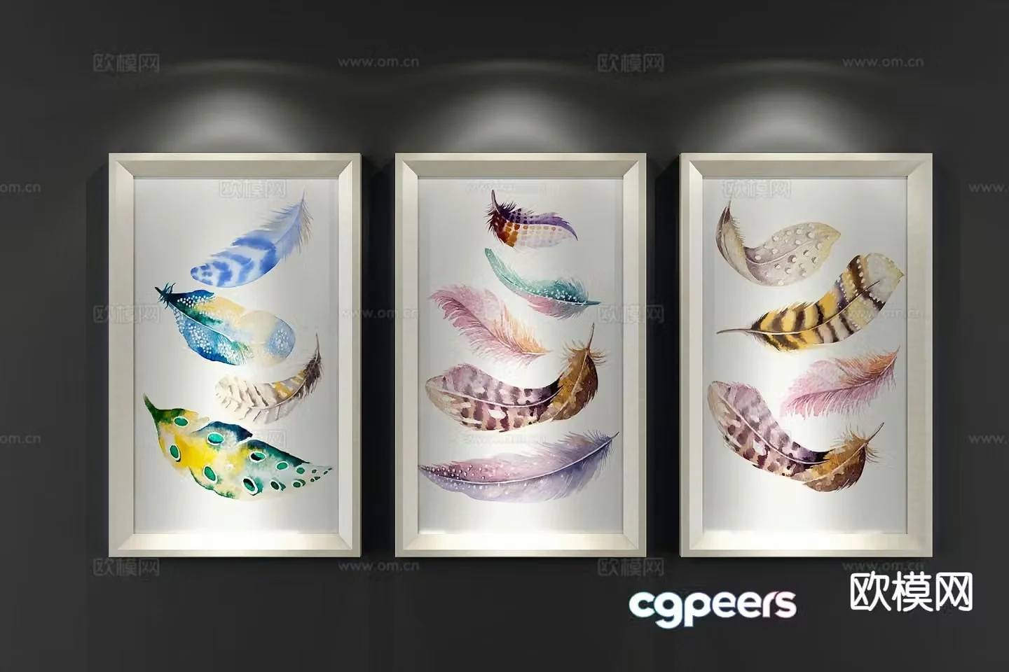 Nordic decorative painting art painting feather hanging painting 3d model
