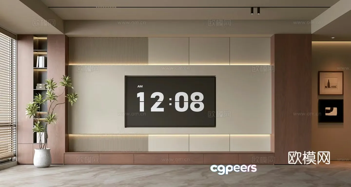 Middle-aged TV background wall 3d model