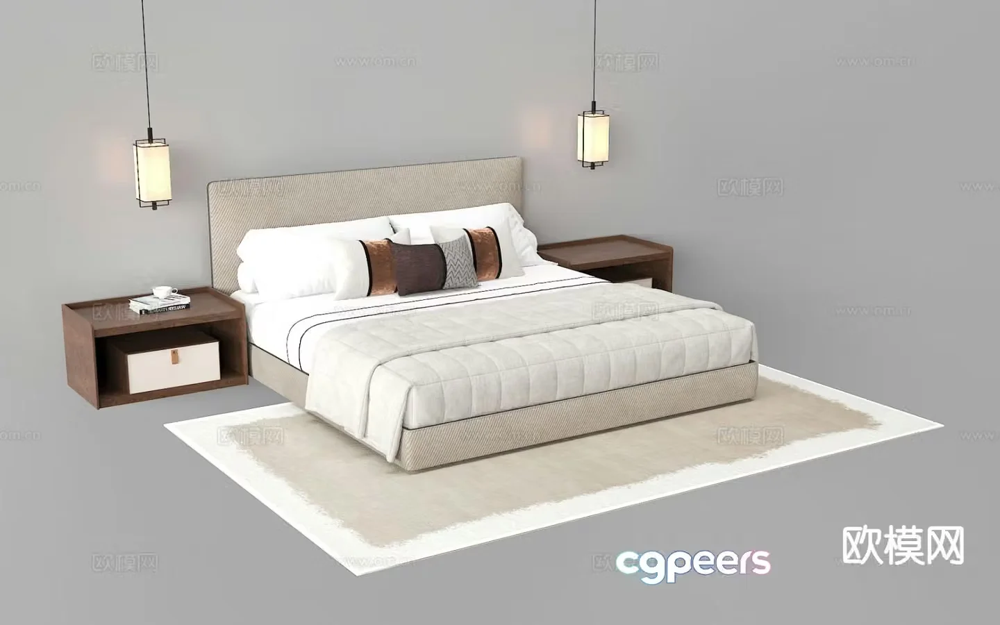 New Chinese style double bed fabric bed 3d model