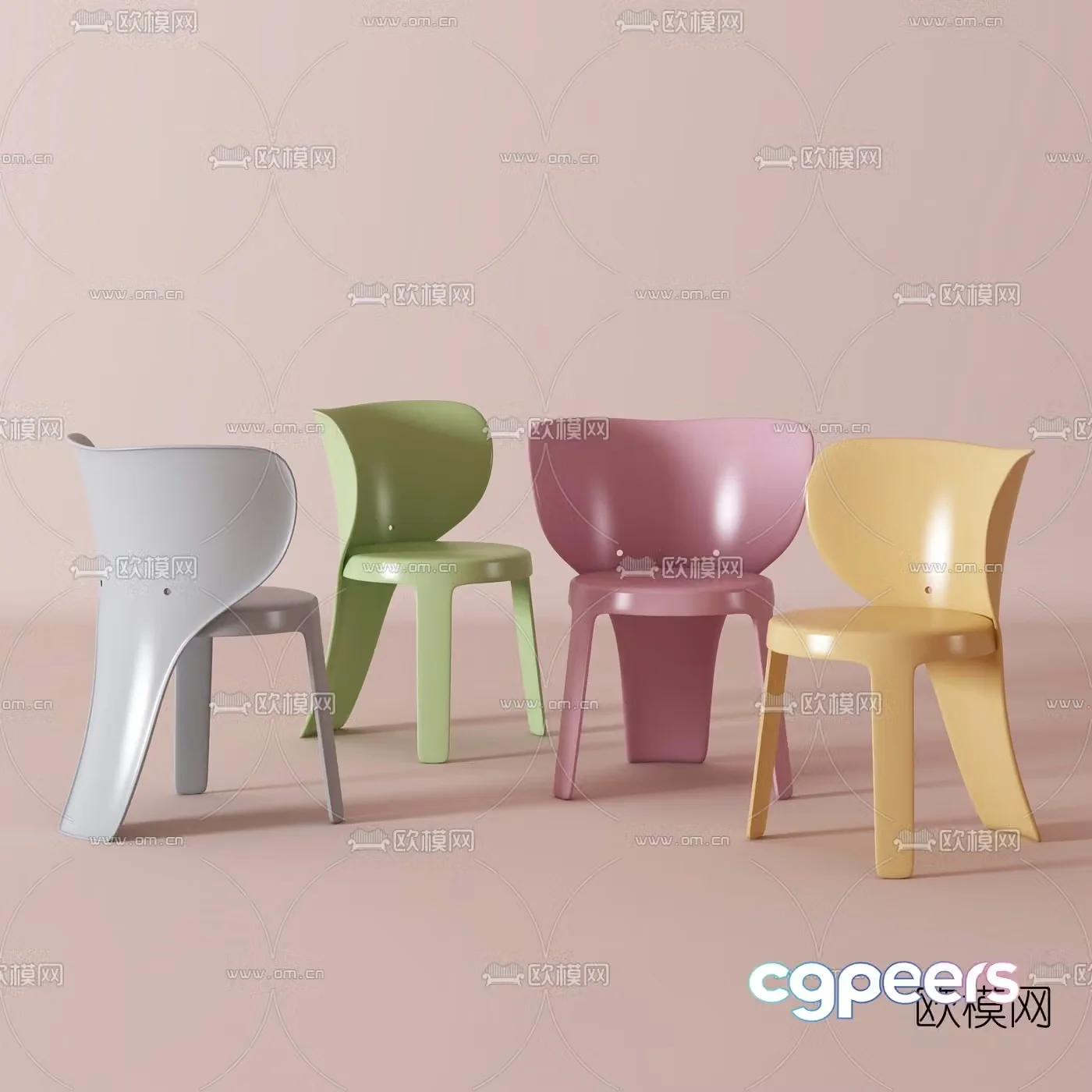 Nordic color children’s single chair 3d model
