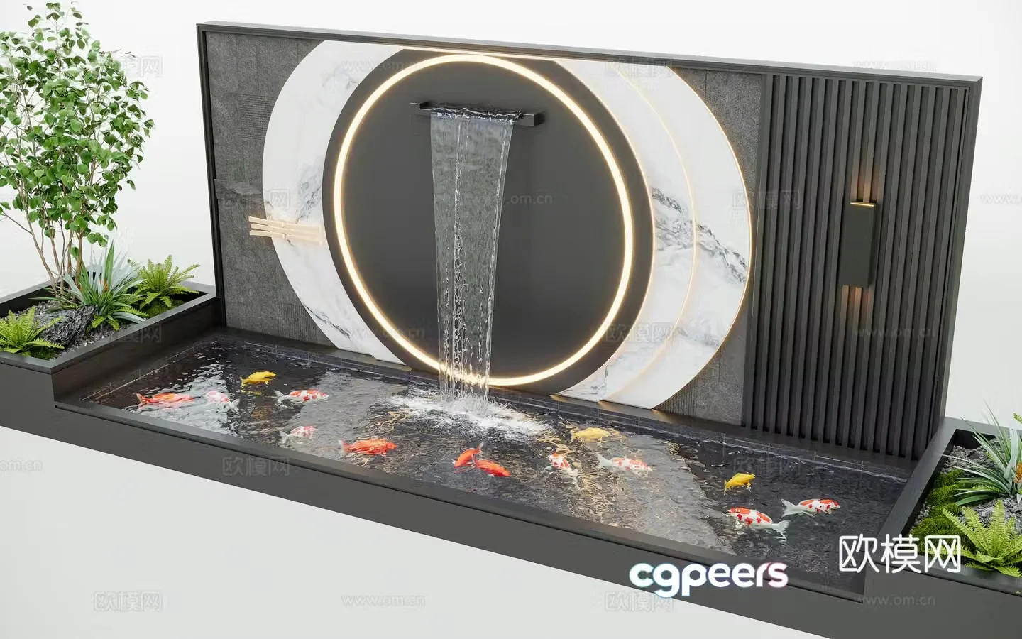 Modern water curtain wall 3d model