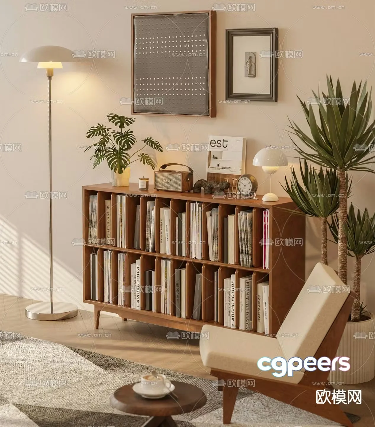 Middle-aged bookcase low cabinet display cabinet 3D model
