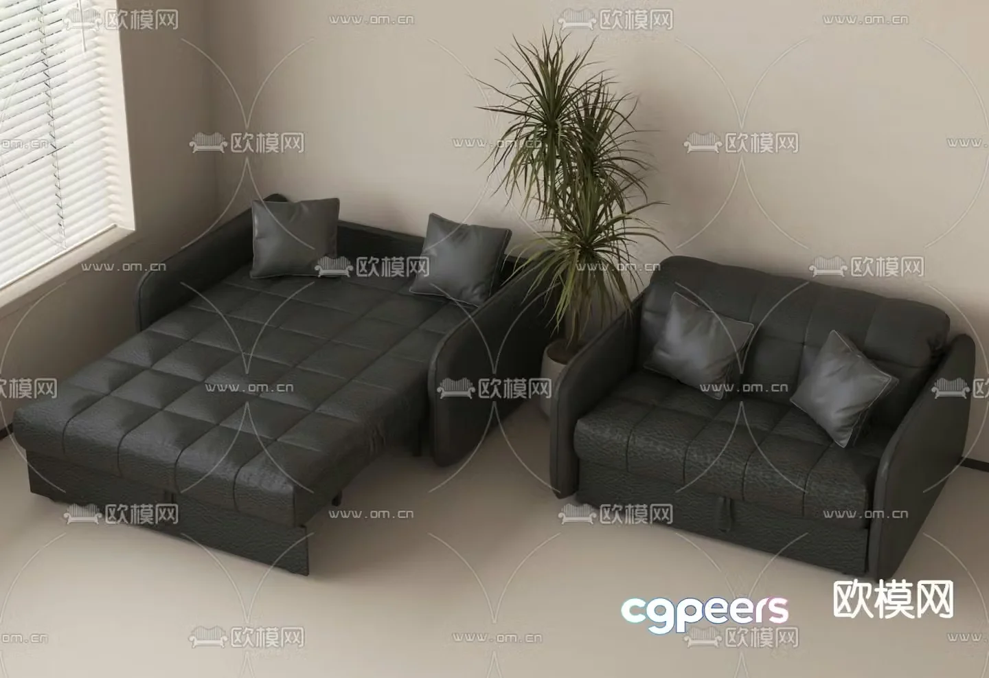 Leather sofa bed double sofa 3d model