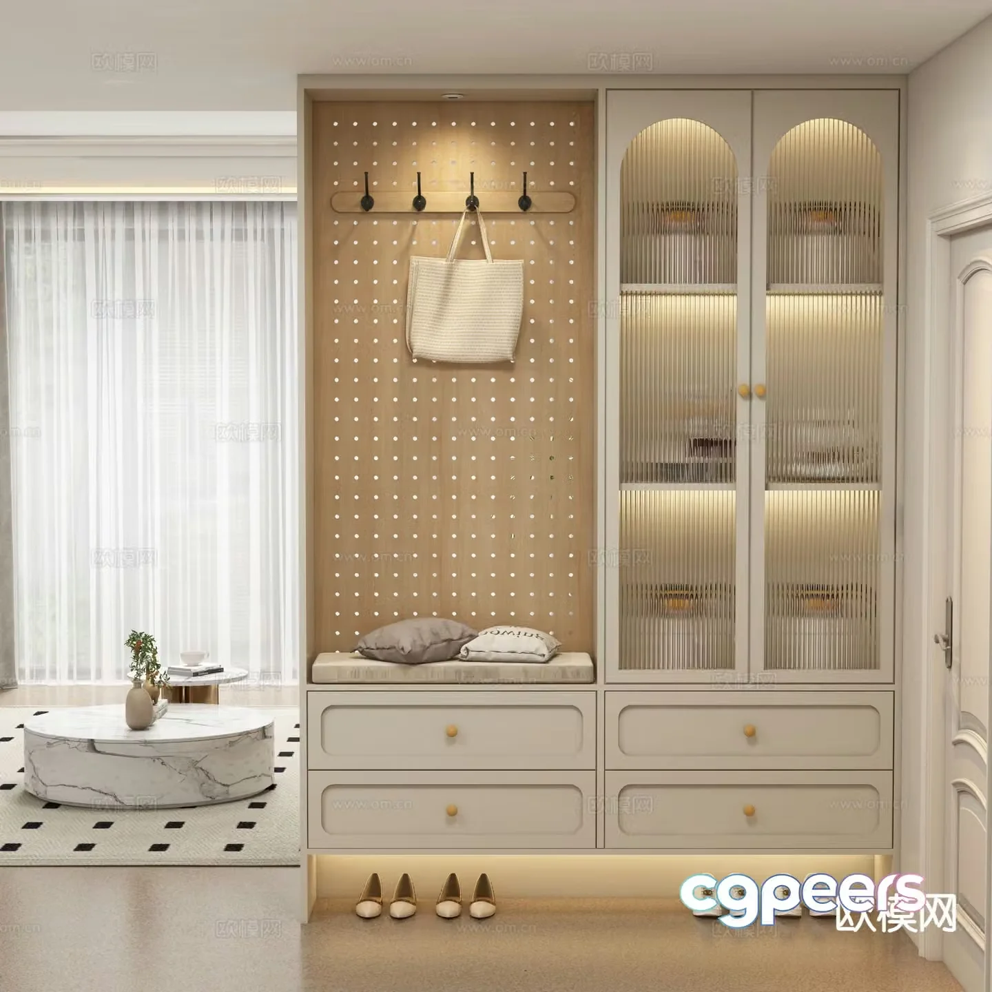 Cream style entrance shoe cabinet 3d model
