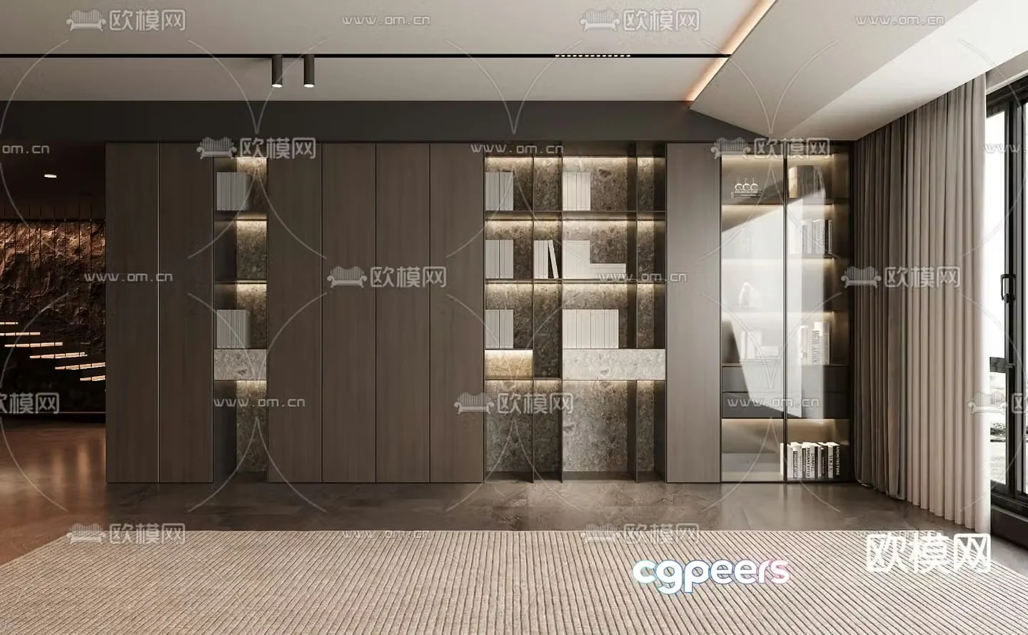 Italian bookcase display cabinet 3d model