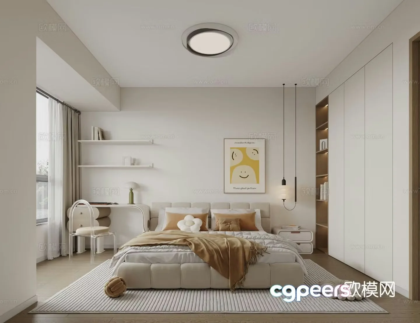 Cream style modern minimalist bedroom master bedroom 3d model
